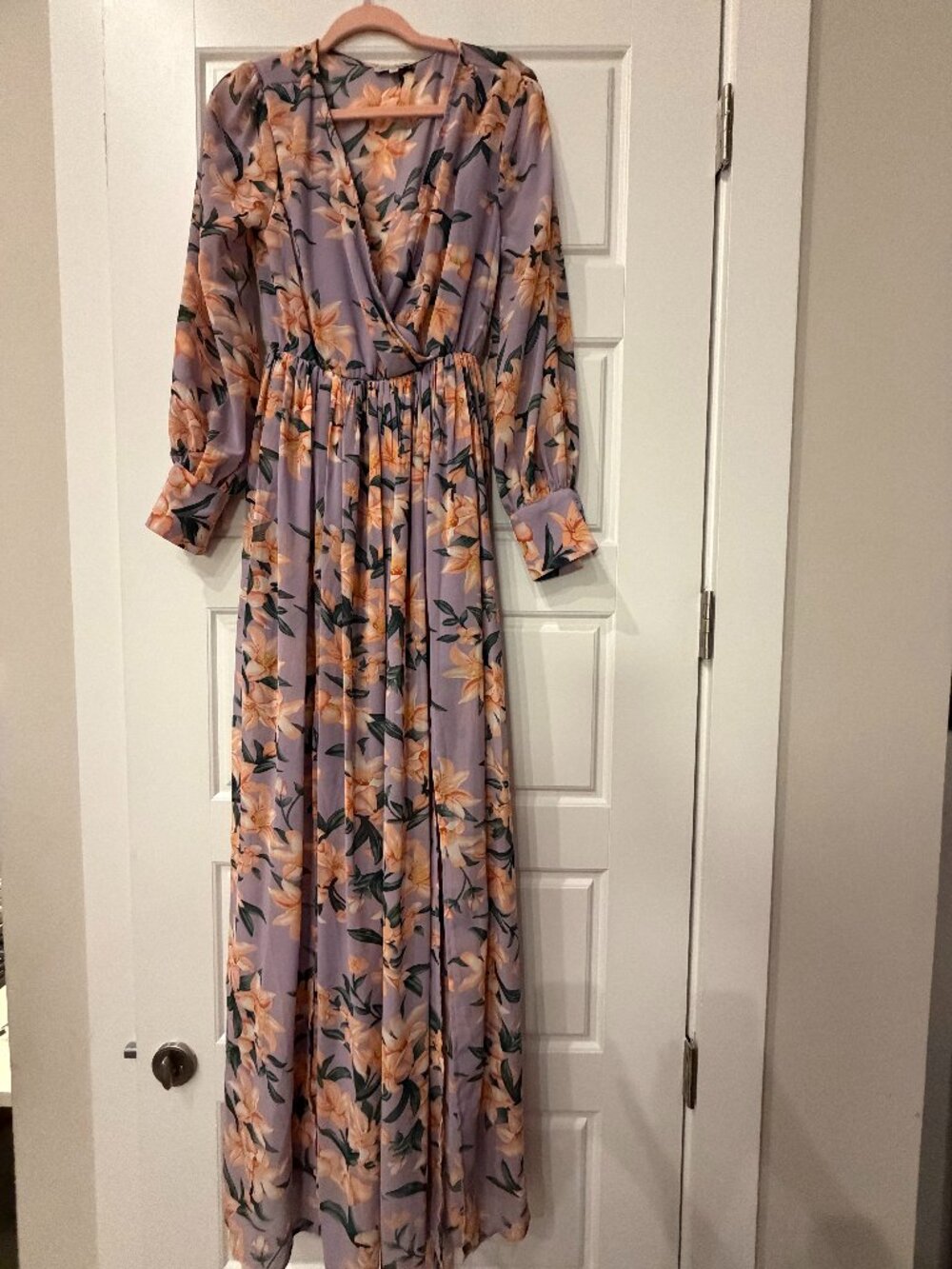 Fashion Nova (Medium) Lavender Peach Floral Long Sleeve Maxi Dress